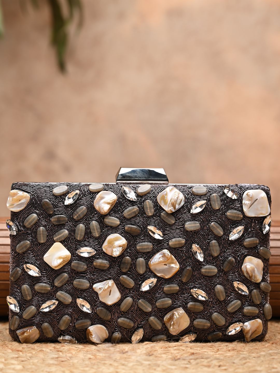 Dhiyona NR Mother Of Pearl Embroidered Box Clutch