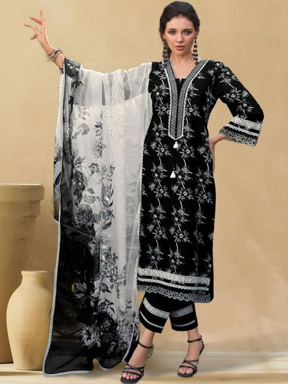 Women Floral Printed Regular Pure Cotton Kurta with Trousers & With Dupatta