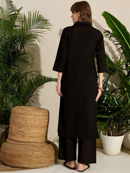 Dhiyona IE INDO ERA Women Pure Cotton Embroidered Straight Kurta with Trousers