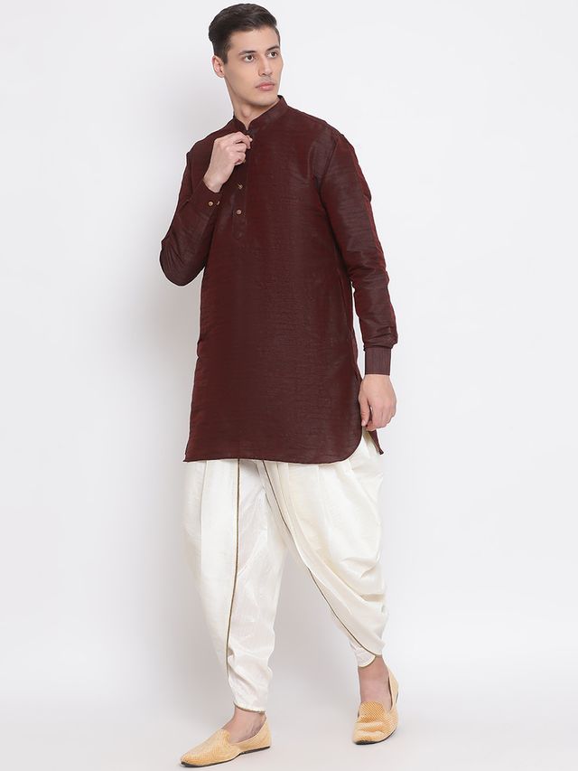 Men's Cream Silk Blend Regular Dhoti