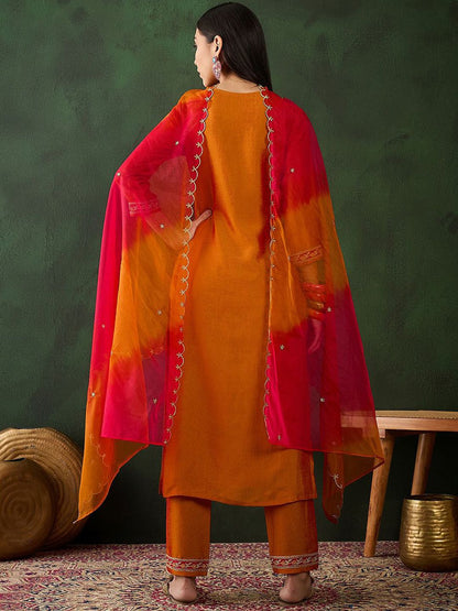 Dhiyona SN Women's Floral Yoke Design Regular Sequinned Kurta With Trousers & Dupatta
