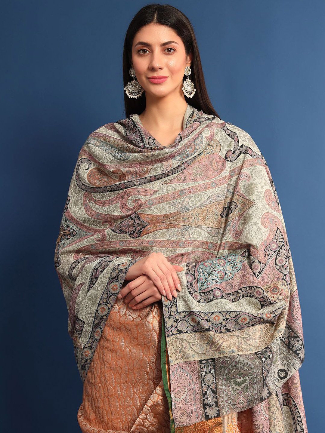 Dhiyona PA Ethnic Motifs Embroidered Woollen Shawl