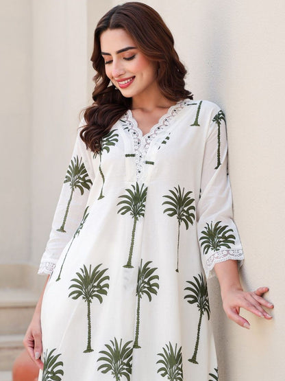 Women Ethnic Motifs Printed Regular Thread Work Pure Cotton Kurta with Trousers