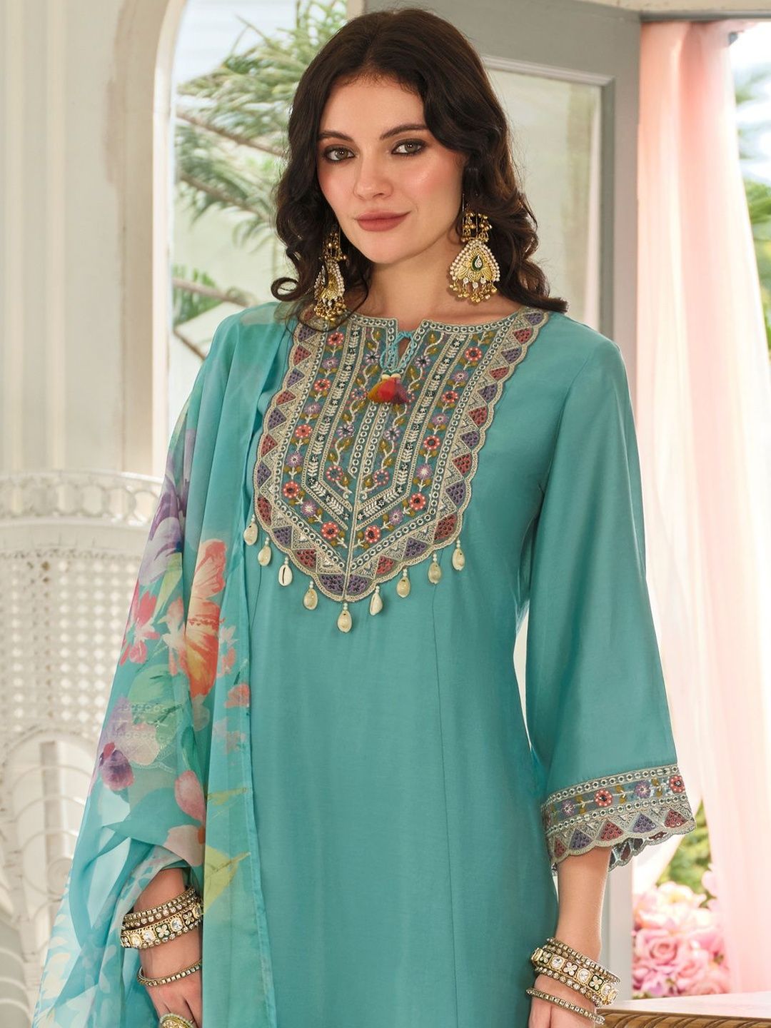 Women Ethnic Motifs Embroidered Kurta with Trousers & Dupatta