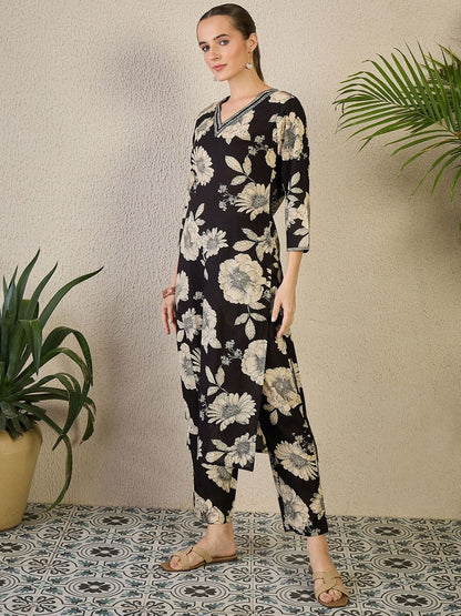 Floral Printed Pure Cotton Kurta with Trousers