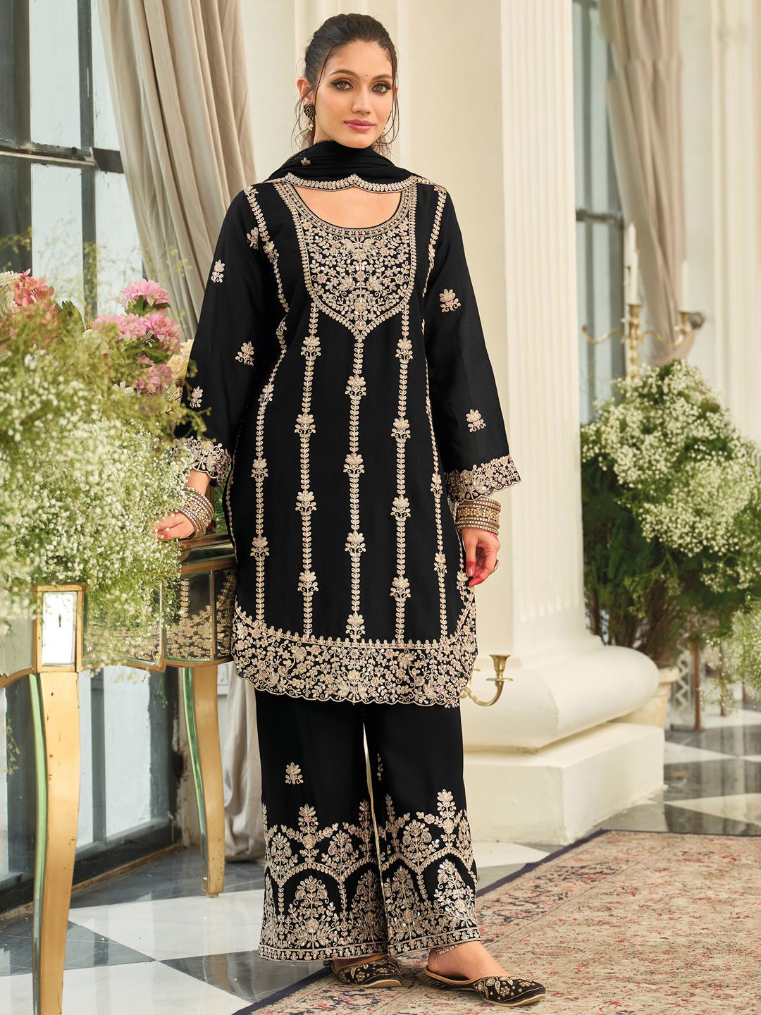 Women Ethnic Motifs Embroidered Kurta with Palazzo & Dupatta