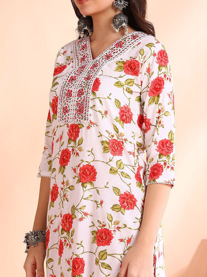 Dhiyona OD  Floral Printed Pure Cotton Kurta with Trousers & Dupatta