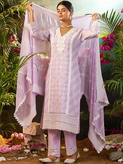 Women Ethnic Motifs Embroidered Regular Thread Work Pure Cotton Kurta with Trousers & With Dupatta