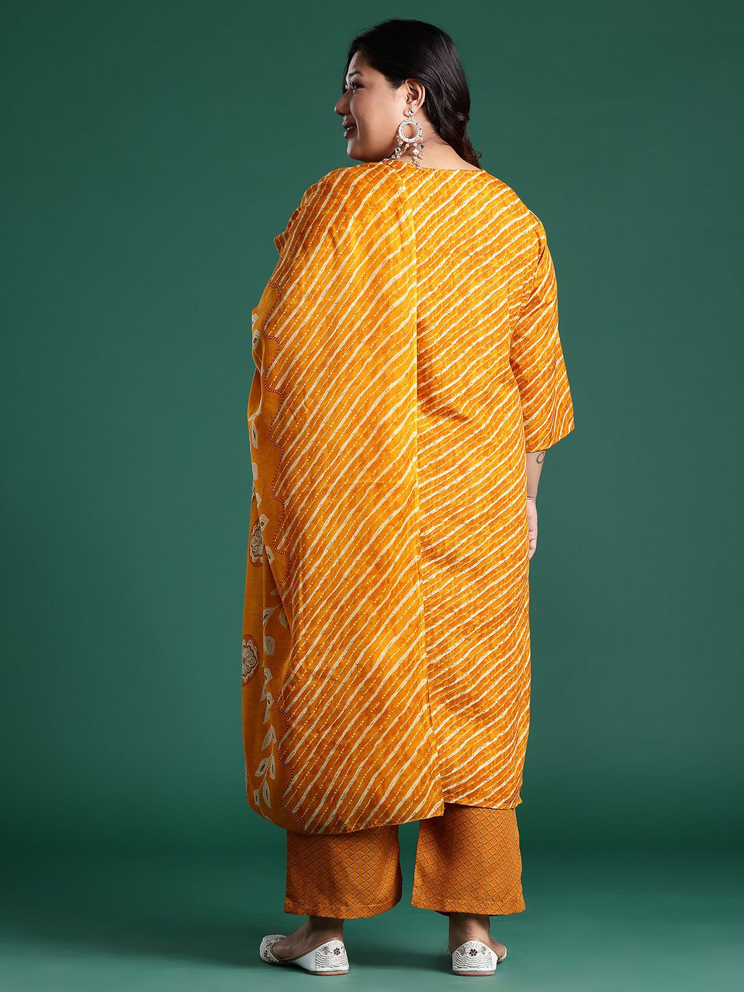 Plus Size Leheriya Print Kurta with Palazzos & Dupatta