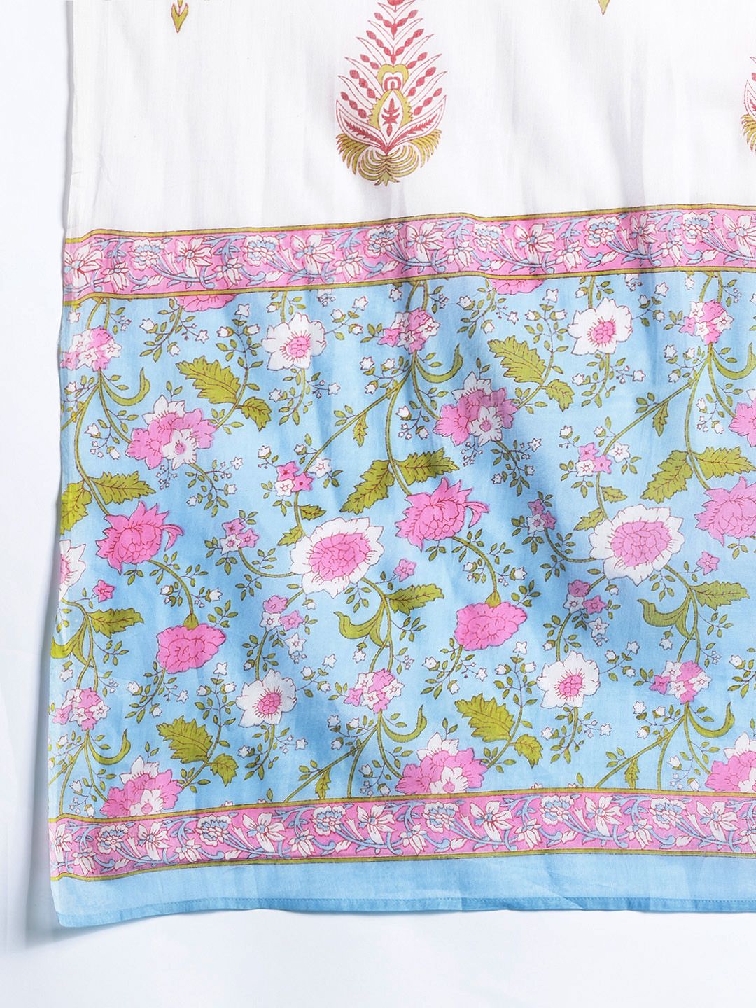 Dhiyona IE Floral Printed Mirror Work Pure Cotton Kurta With Trousers & Dupatta