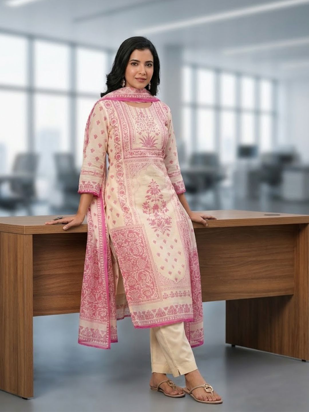 Dhiyona RR Women's Ethnic Motifs Printed Kurta with Trousers & Dupatta