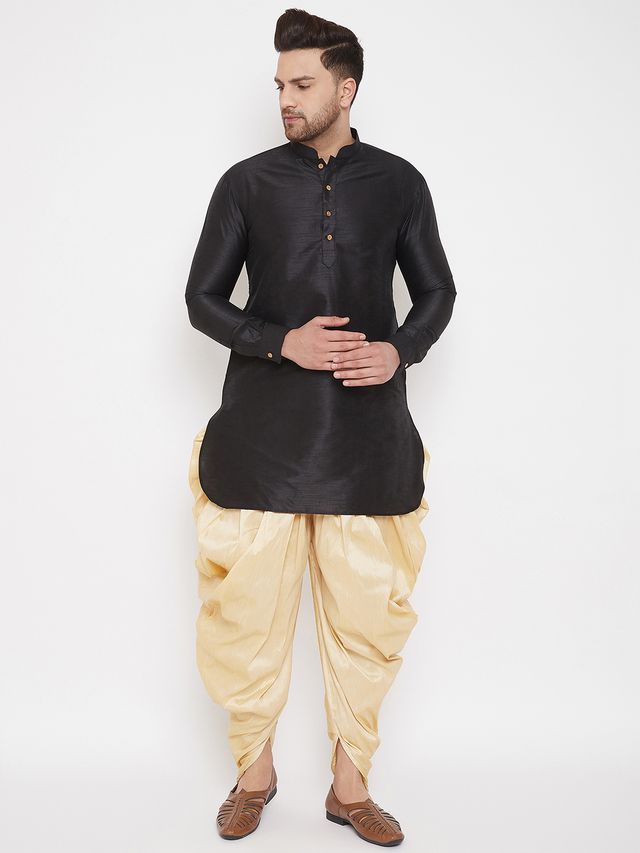 Men's Gold Silk Blend Regular Dhoti