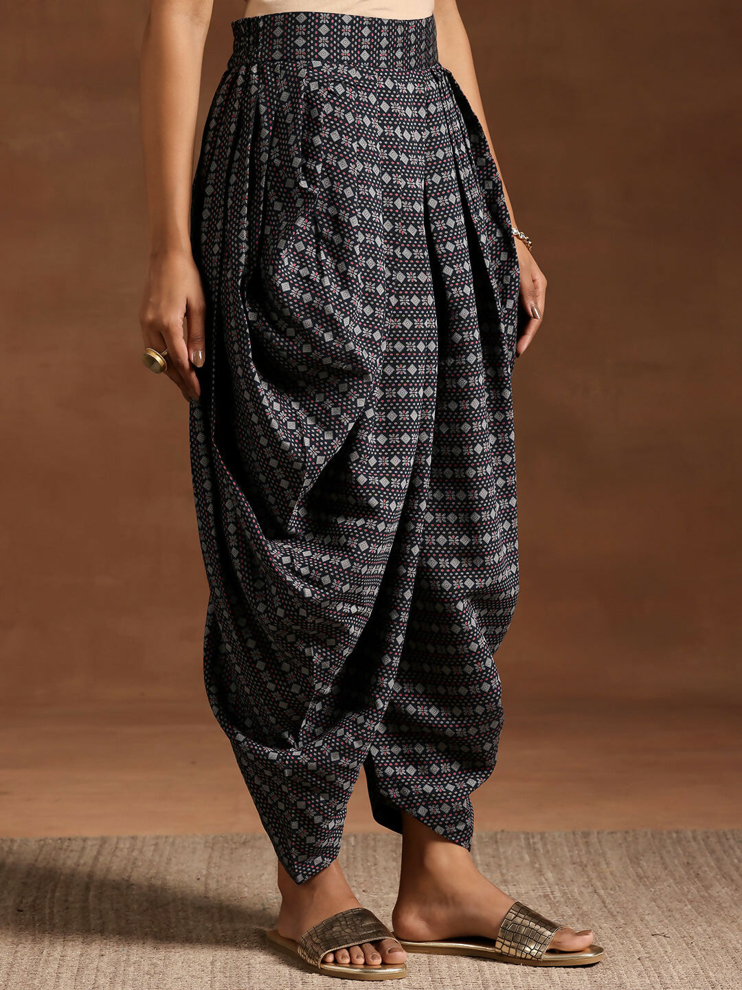 Women's LB Blue Printed Silk Blend A-line Kurta With Salwar