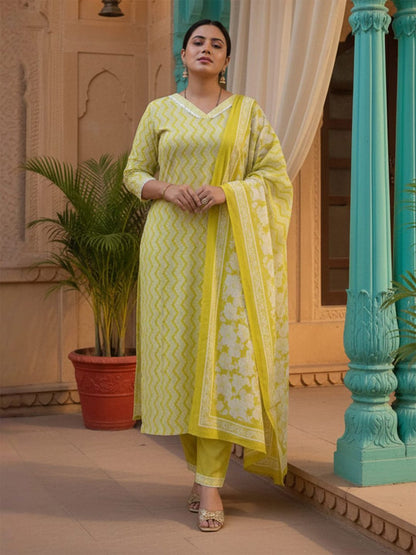 Women Printed Regular Pure Cotton Kurta & Trousers With Dupatta