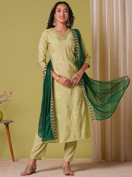 Dhiyona KL Women Regular Kurta with Trousers & With Dupatta