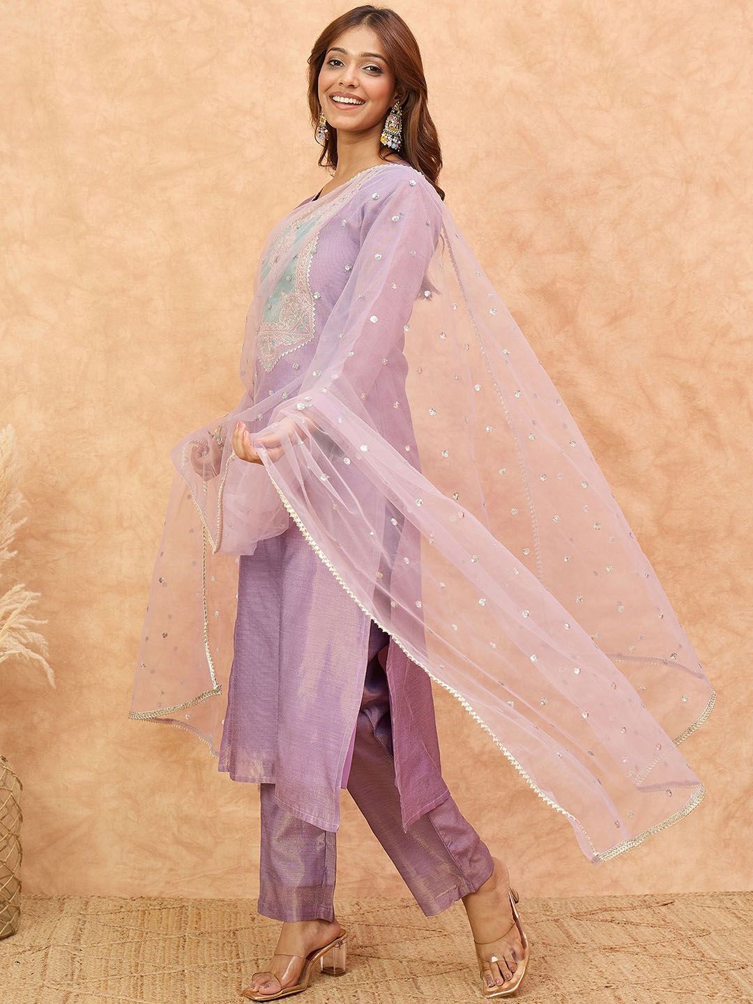 Dhiyona VA Women's Ethnic Motifs Yoke Design Zari Kurta with Trousers & Dupatta