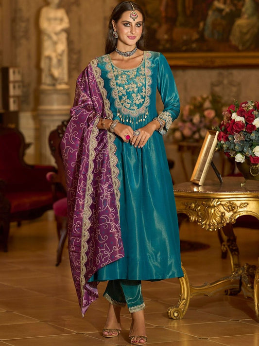 Women Ethnic Motifs Embroidered Regular A-Line Kurta with Trousers & Dupatta