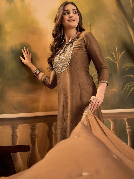 Dhiyona SN Women's Sequin Embroidered A-Line Kurta & Trousers With Dupatta