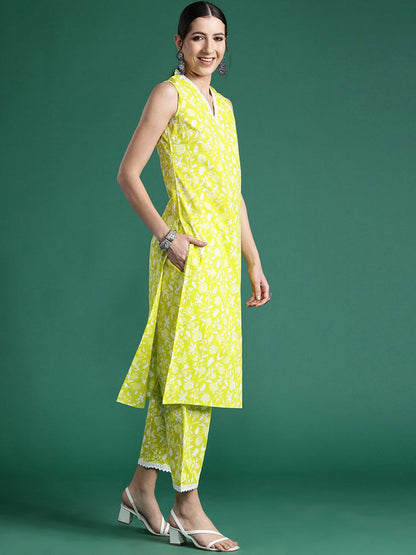 Dhiyona IE Printed Sleeveless Pure Cotton Tunic With Trouser