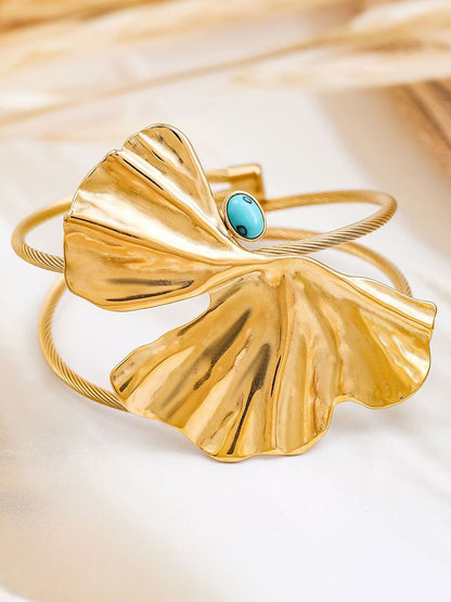 Dhiyona RJ Women's 22K Gold-Plated Free Size Leaf Design Cuff Bracelet with Turquoise Accent