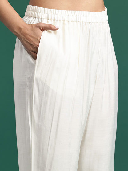 Floral Embroidered Mirror Work Kurta with Palazzos & Dupatta