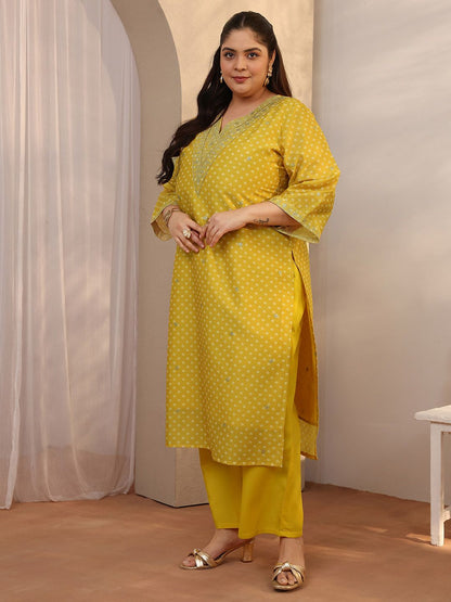 Dhiyona Women's Plus Size Ethnic Motifs Printed Kurta with Trousers & Dupatta