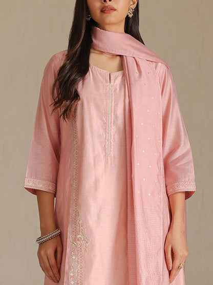 Dhiyona SO Women's Women Ethnic Motif Embroidered Zari Kurta with Trousers & Dupatta