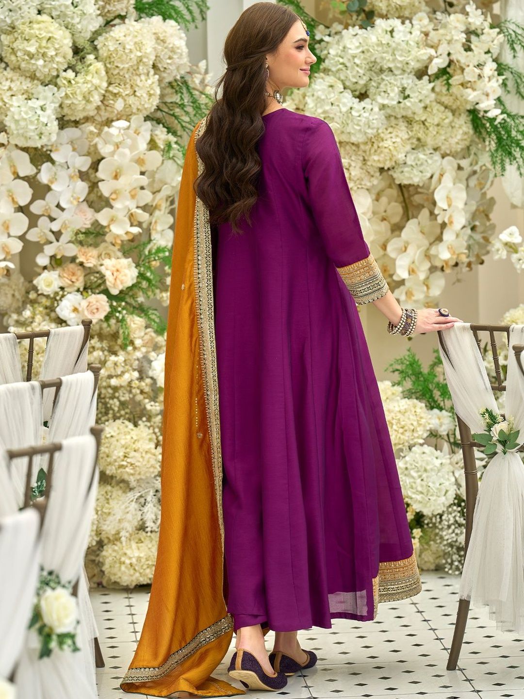 Women Ethnic Motifs Embroidered Anarkali Kurta with Trousers & Dupatta