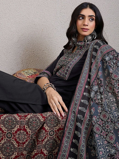 Ethnic Motifs Printed Mirror Work Pure Cotton Kurta With Trousers & Dupatta