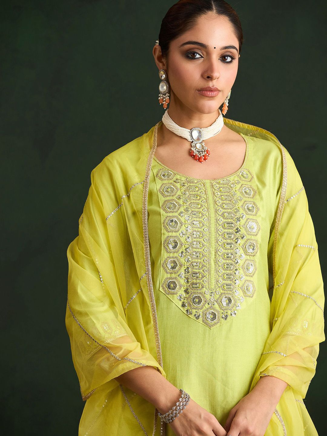 Women Embroidered Regular Liva Kurta with Trousers & With Dupatta