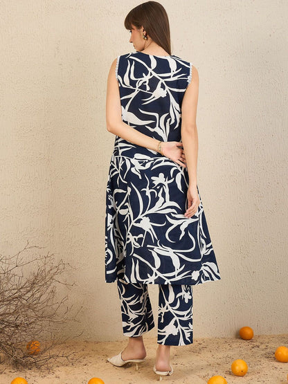 Dhiyona IE Women Printed Regular Pure Cotton Kurta with Trousers