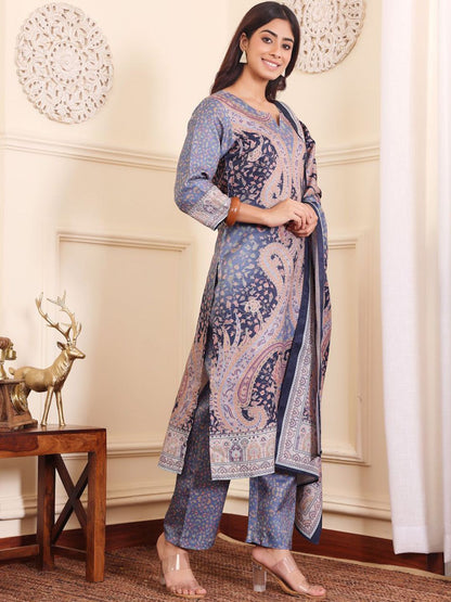 Dhiyona VA Women'sPaisley Printed Straight Kurta with Trouser & Dupatta