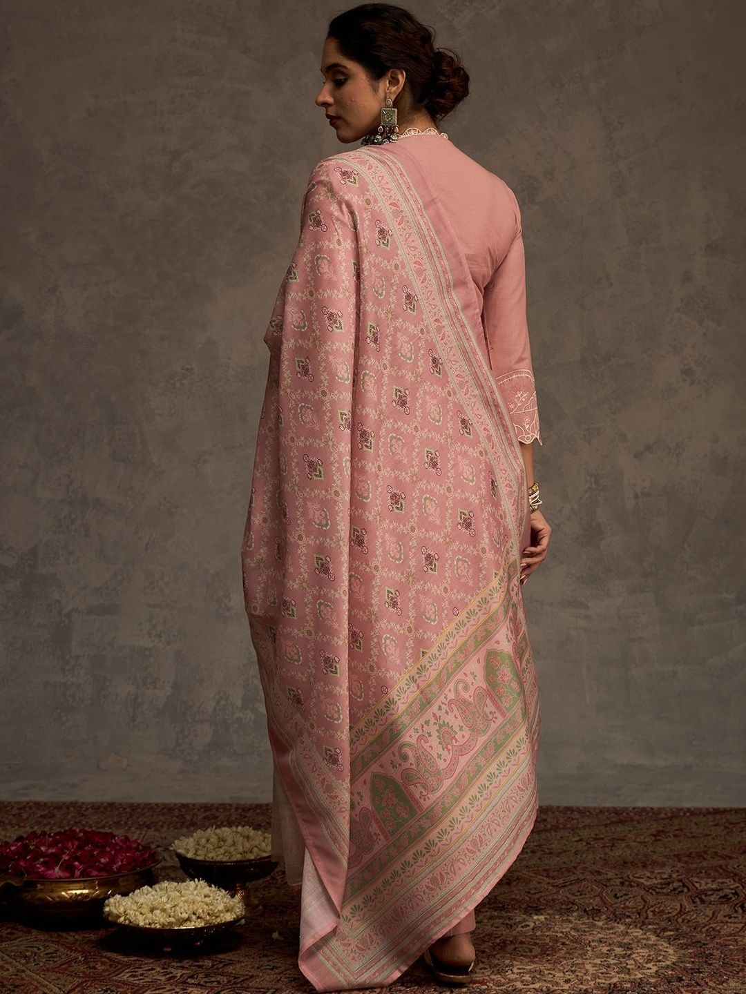 Women Ethnic Motifs Embroidered Cotton Kurta with Trousers & Dupatta