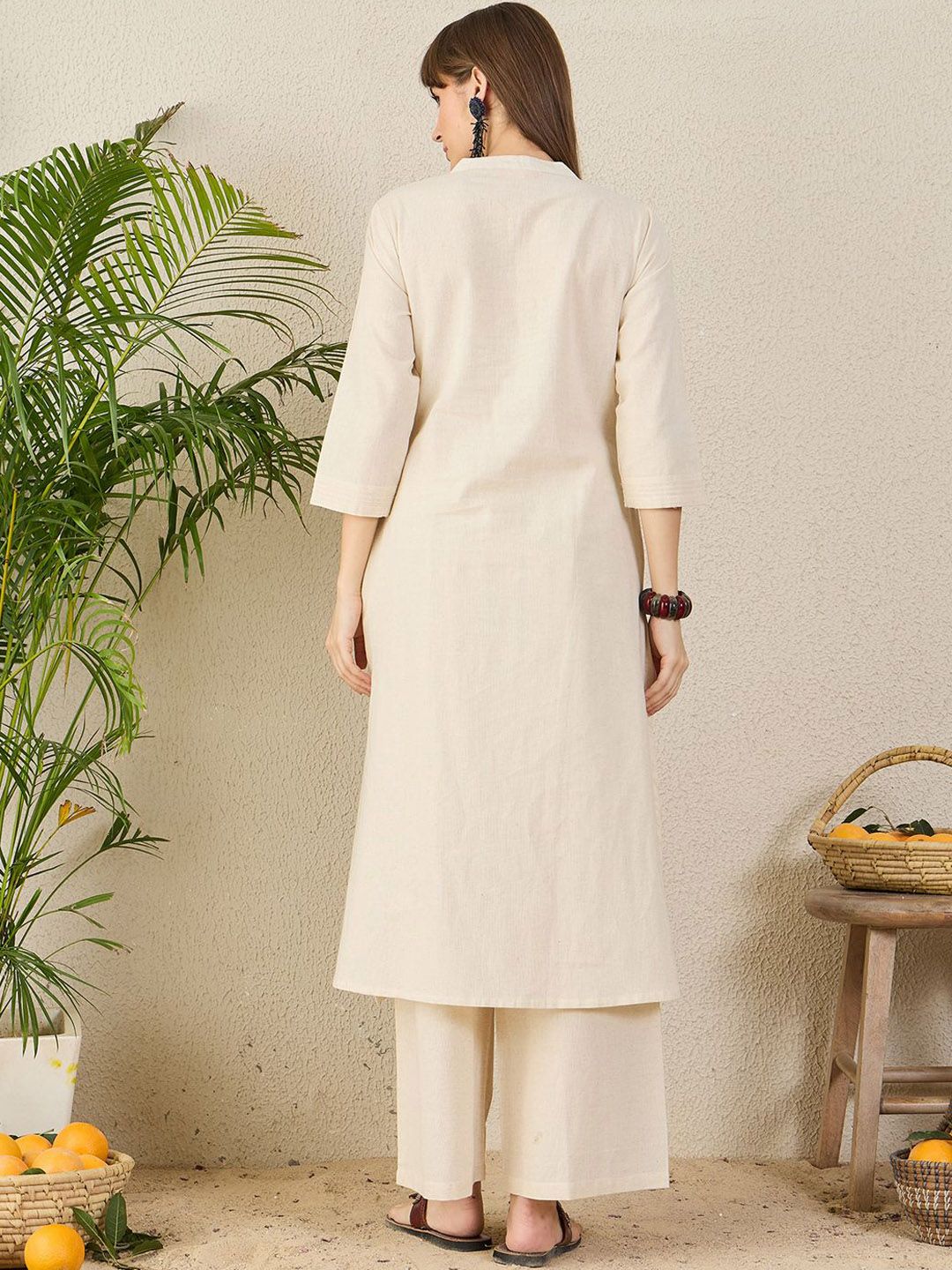 Dhiyona IE Embroidered Pure Cotton Mandarin Collar Tunic With Trousers