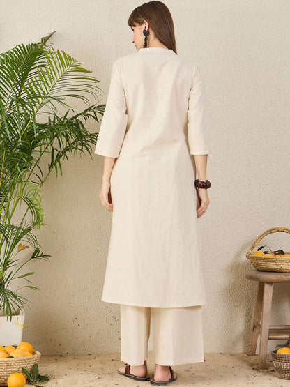 Dhiyona IE Embroidered Pure Cotton Mandarin Collar Tunic With Trousers