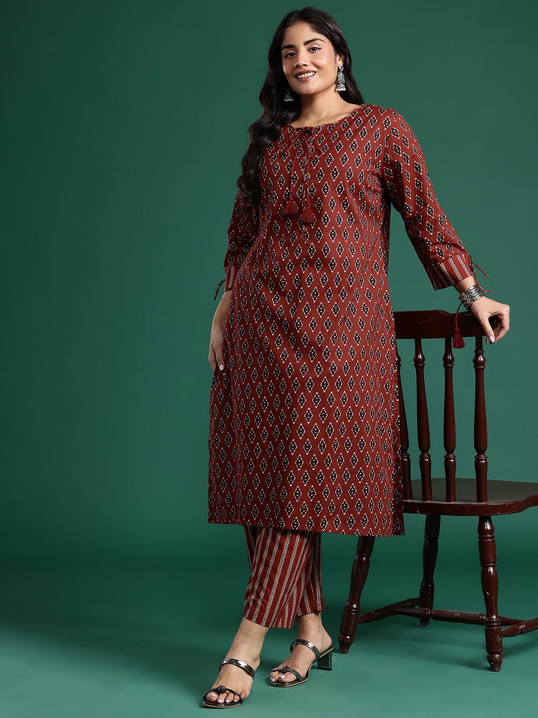 Dhiyona IE Ethnic Motifs Print Pure Cotton Kurta with Trousers