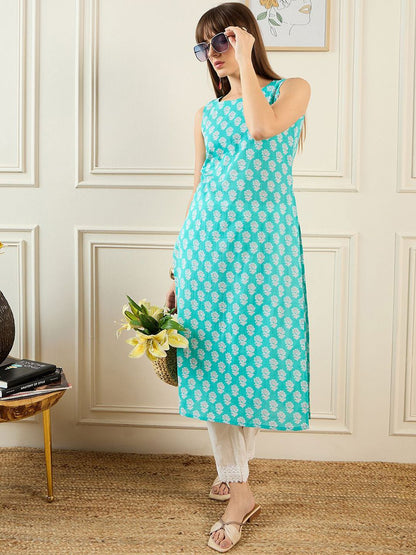 Dhiyona IE Ethnic Motifs Embroidered Round Neck Thread Work Cotton Straight Kurta
