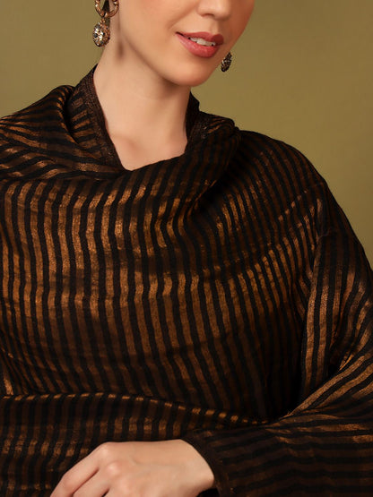 Dhiyona PA Striped Woven Design Woollen Reversible Shawl