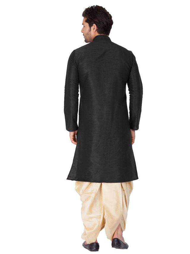 Men's Black Silk Blend Straight Kurta and Dhoti Set