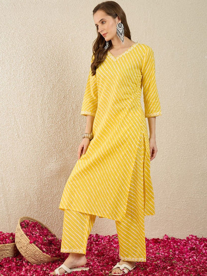 Striped Pure Cotton Straight Kurta With Palazzos