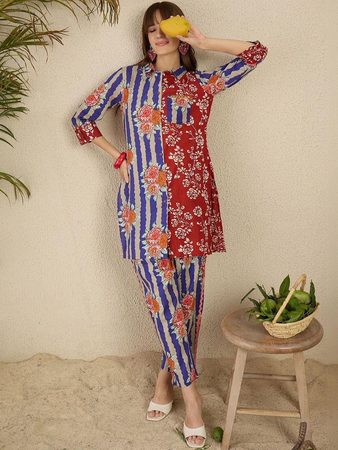 Women Floral Printed Regular Pure Cotton Kurta with Trousers