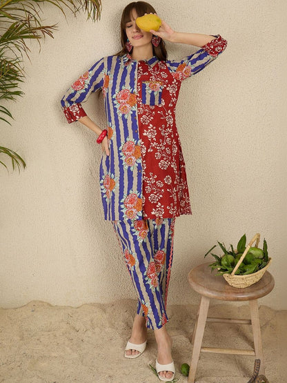 Women Floral Printed Regular Pure Cotton Kurta with Trousers