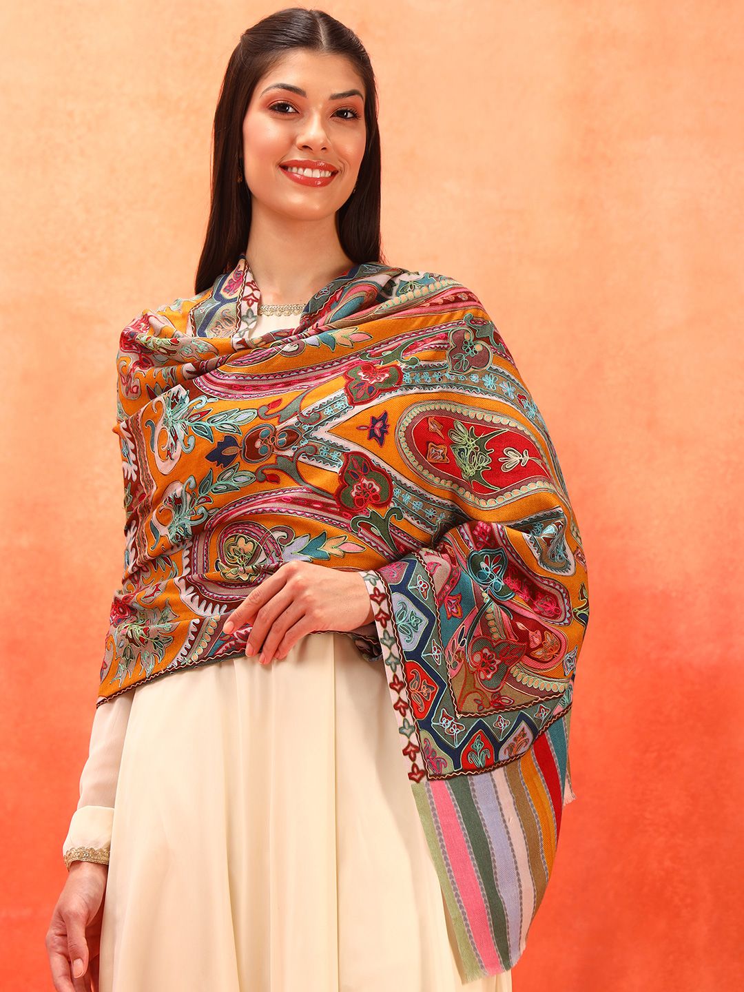 Dhiyona PA Ethnic Motifs Embroidered Shawl