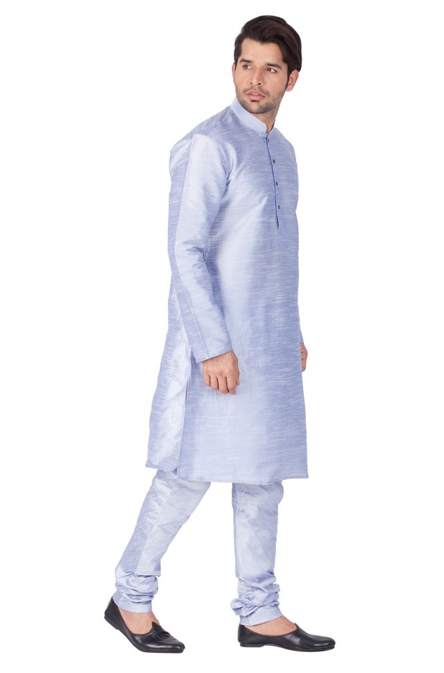 Men's Light Blue Silk Blend Straight Kurta Pyjama Set