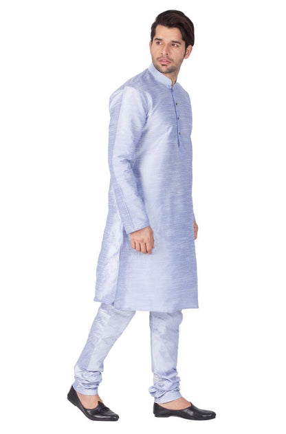 Men's Light Blue Silk Blend Straight Kurta Pyjama Set