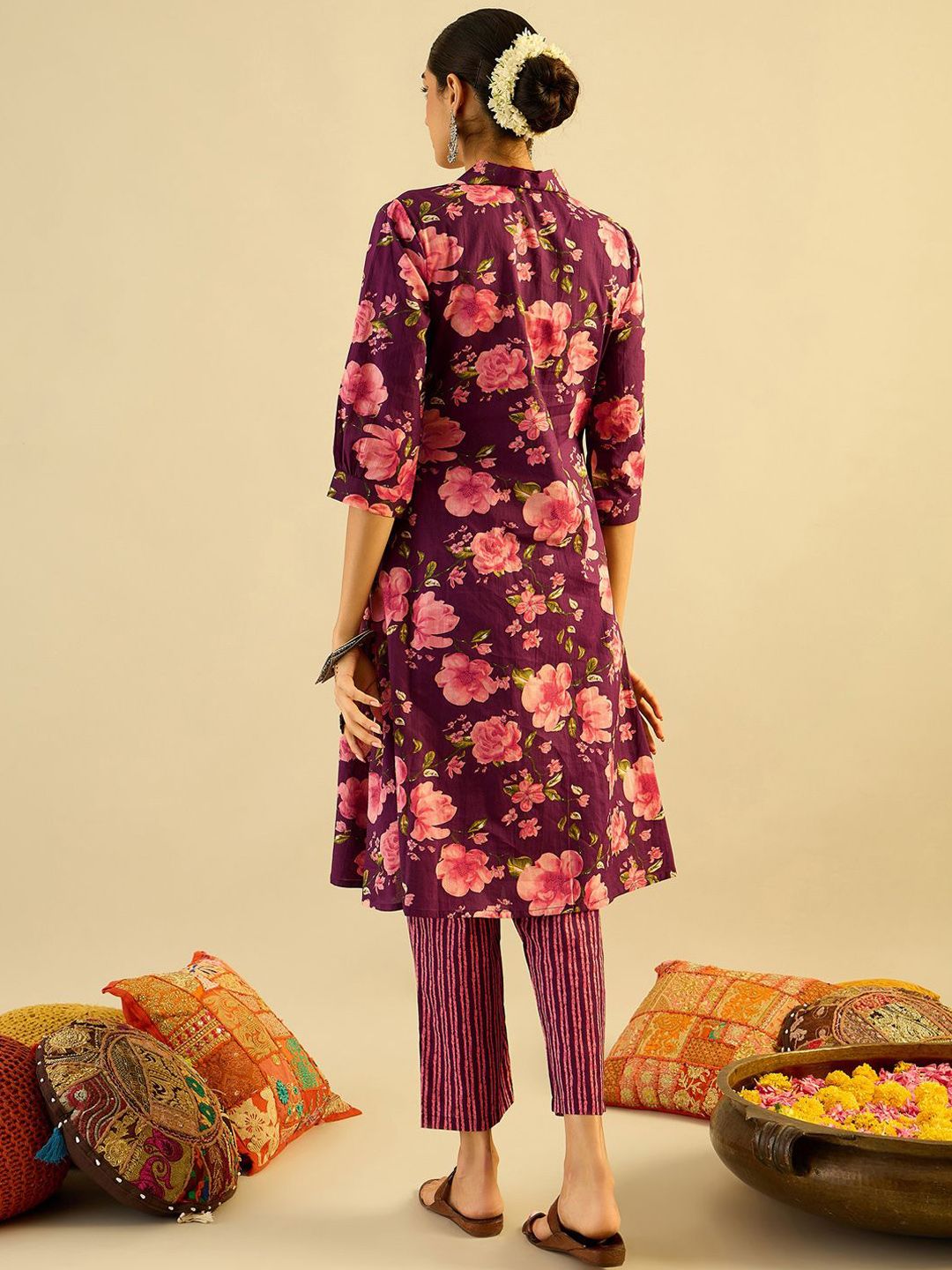 Floral Printed Pure Cotton Kurta With Trousers