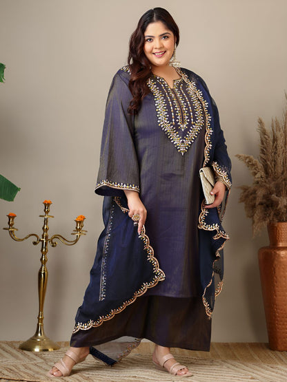 Dhiyona IN Ethnic Motifs Thread Work Straight Kurta With Palazzos & Dupatta