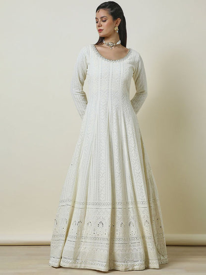 Dhiyona SO Women's Floral Embroidered Regular Sequinned Anarkali Kurta with Churidar & Dupatta