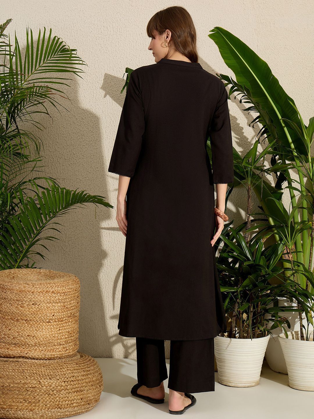 Adults-Women Woven Design Embroidered A-Line Kurta with Palazzos