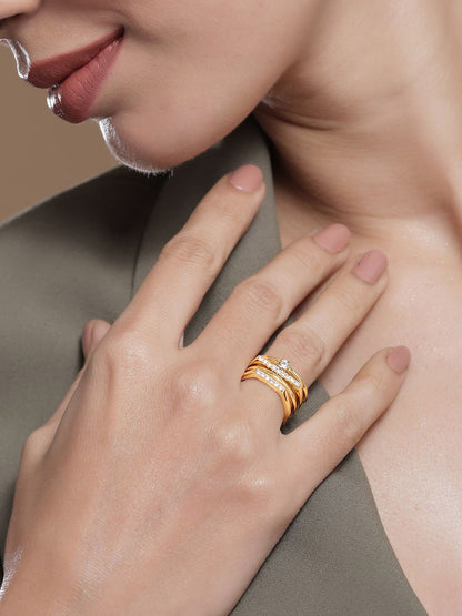 Dhiyona RJ Women's 22k Gold-Plated American Diamond & Cubic Zirconia Studded Finger Ring